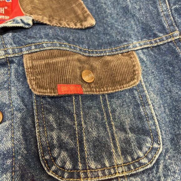 Vintage Big Smith Mens Quilt Lined Denim Distress Jacket Corduroy Collar L? - Picture 5 of 16